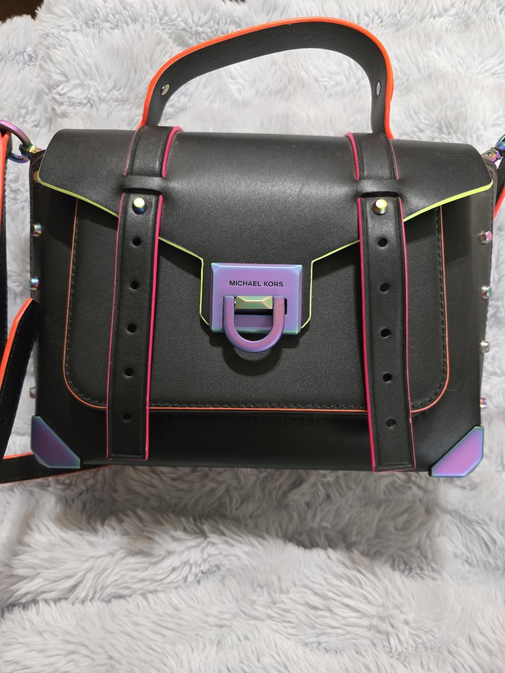 Michael Kors Black Satchel with Neon Trim